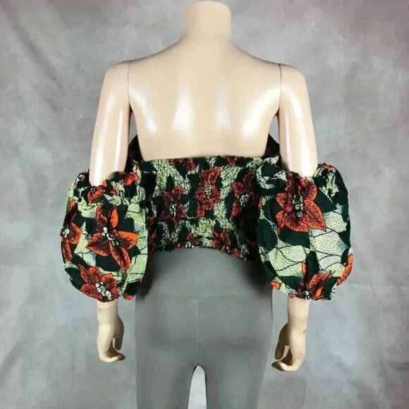 Handmade African Off-Shoulder Crop Top Size Large - Picture 4 of 7